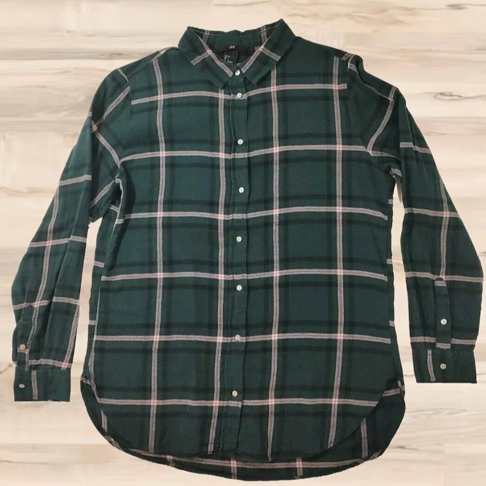 H&M Plaid Green Flannel